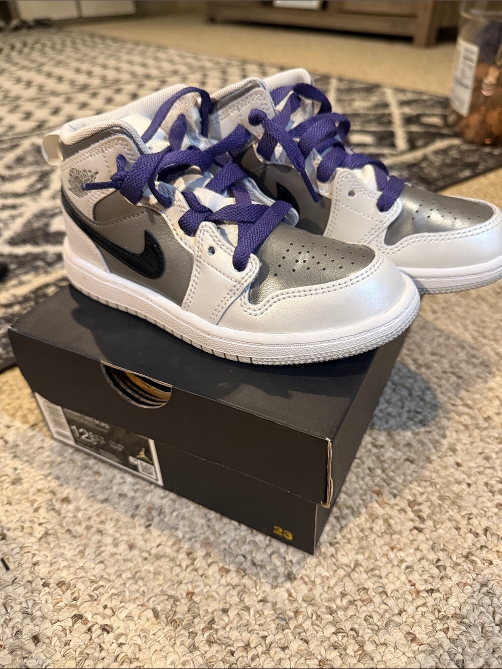 Nike Kids Silver, White & Purple High-Top Sneakers